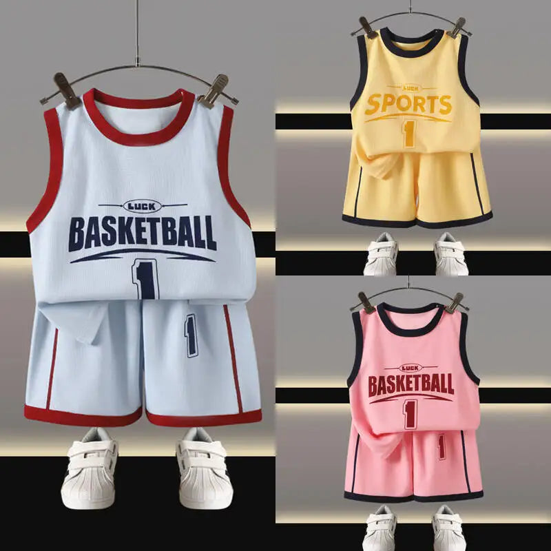 Children Sets Kids Clothes Boys Girls Vest Suit Summer Children's Clothing Baby T-shirts Shorts Tan Top Sleeveless