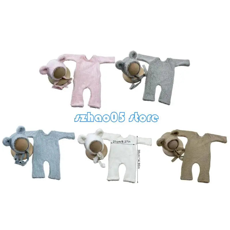 85LE Bear Outfit Hat Set Boy Girl Photo Clothes Photography Props