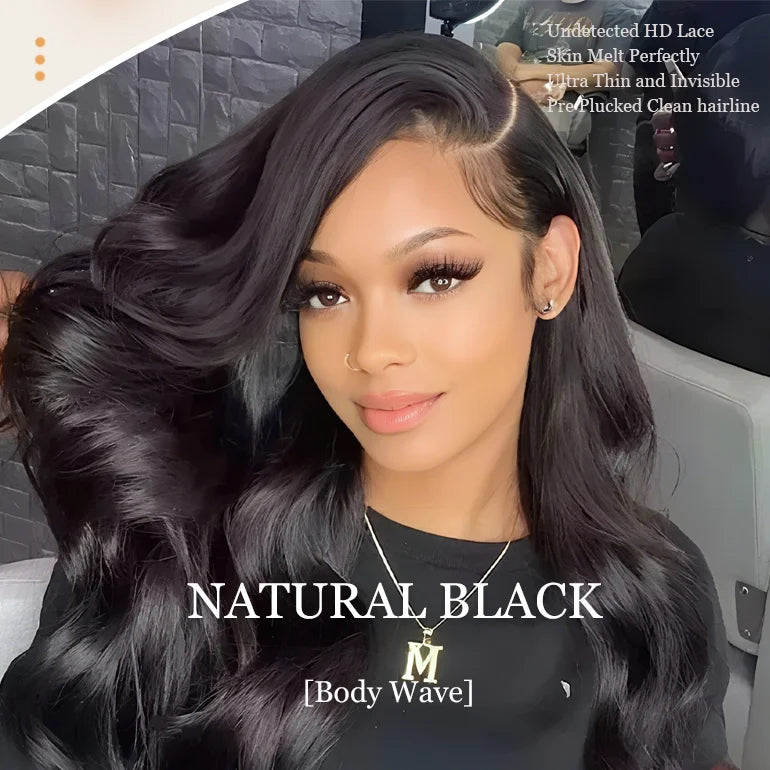 13x6 Lace Frontal Wig Body Wave 36 Inch 220% Density Natural Black HD Transparent Lace Front Brazilian Human Hair Wigs For Women