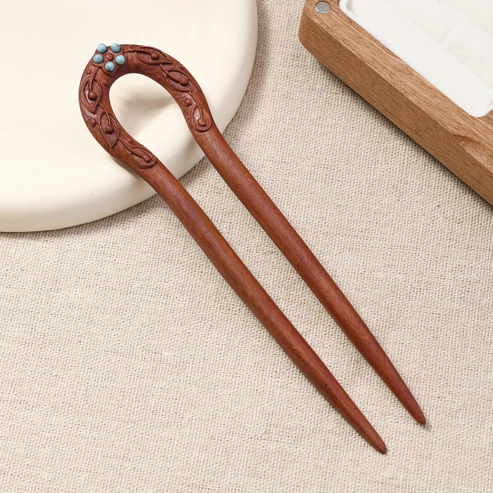 Chinese Style U-shape Hairpin Non-slip Stable Fixed Hair Stick Wooden Retro Cheongsam Decor Hair Clasp Vintage Hanfu Headwear