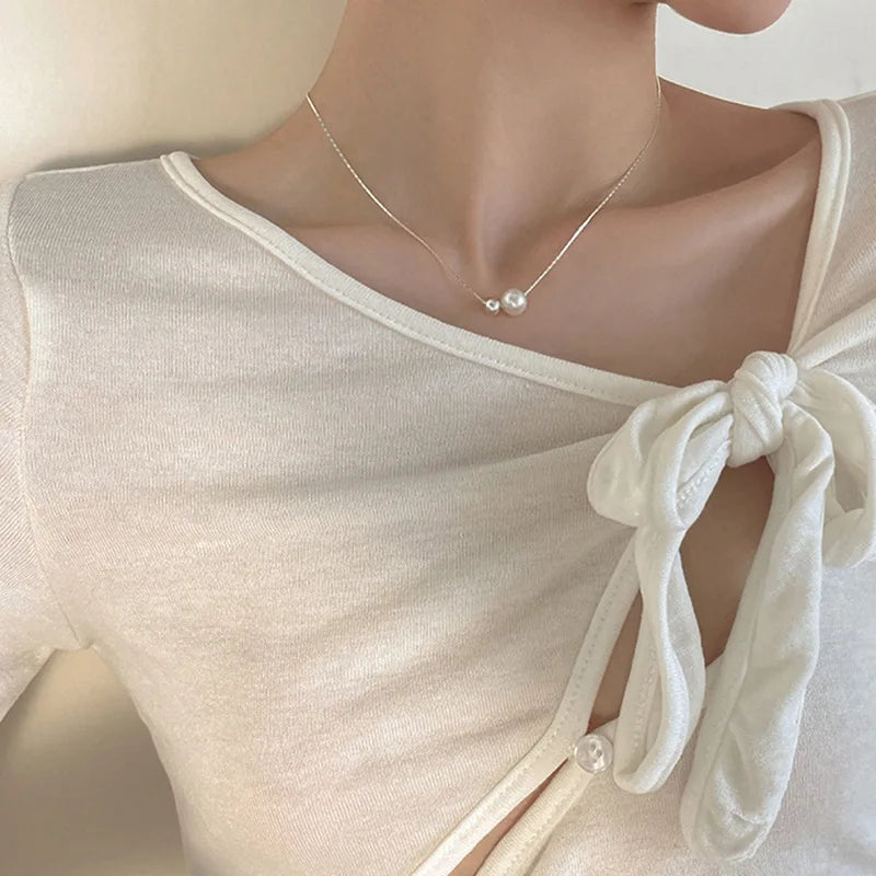 Christmas Gift 925 Sterling Silver Exquisite Pearl Necklace French Vintage Style Collar Chain Luxury Jewelry Holiday Gift