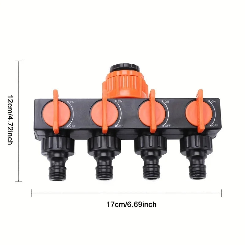 1pc 4-Way Hose Splitter with 4 Switches | Lightweight Plastic for Outdoor Watering, Lawn & Garden
