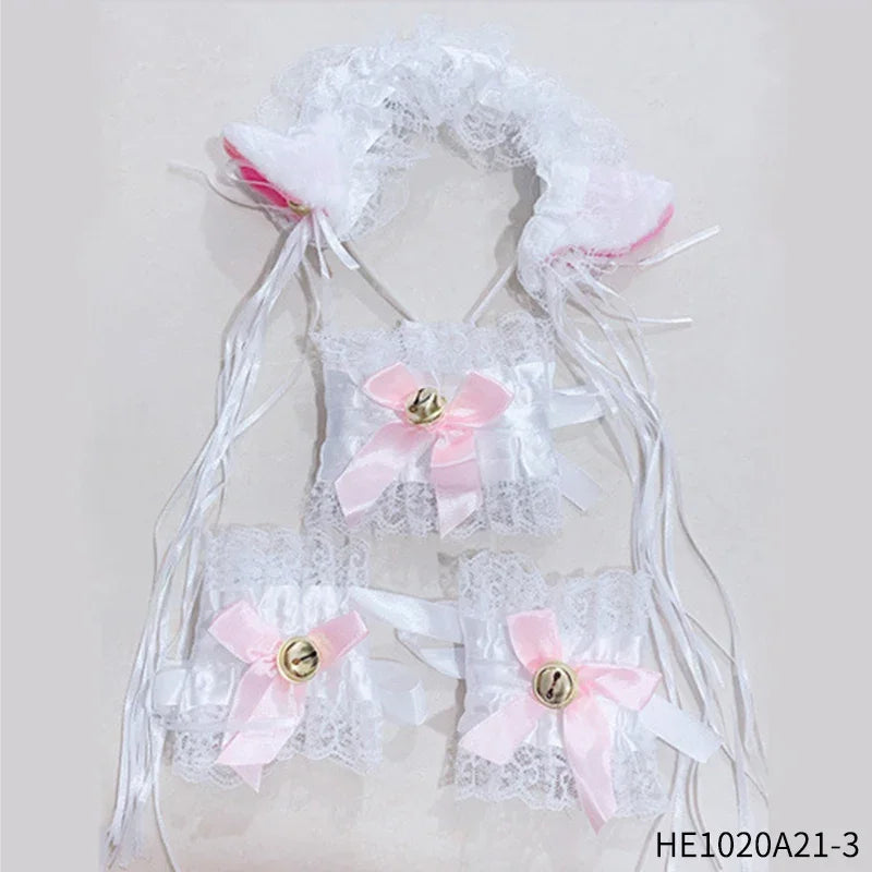 Womens Halloween Maid Lace Cat Ear Headband Hair Accessories Cat Ear Headband Long Tassel Japanese Animation Cosplay Accessories