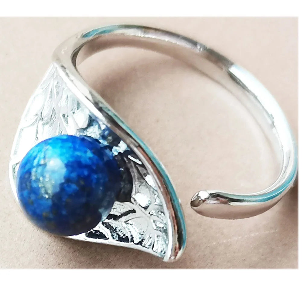 Jaspe Howlite Crystal Aventurine Tiger Eye Blue Sand Carnelian Malachite Lapis Lazuli Howlite Goldstone Leaf Bead Ring  PWB921