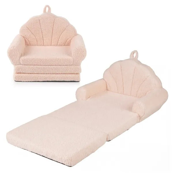 2-in-1 Flip Open Kids Sofa Lounger, Teddy Fleece Toddler Couch With