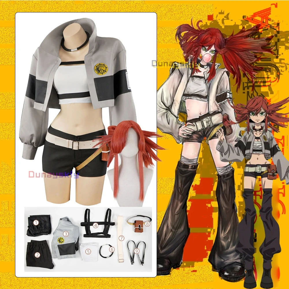 GACHIAKUTA Ryou Reaper Cosplay 코스프레 의상  Ryou Short Jacket Shorts Set s-3xl Women's Dresses Messy Red Hair Wig Role-playing Suits