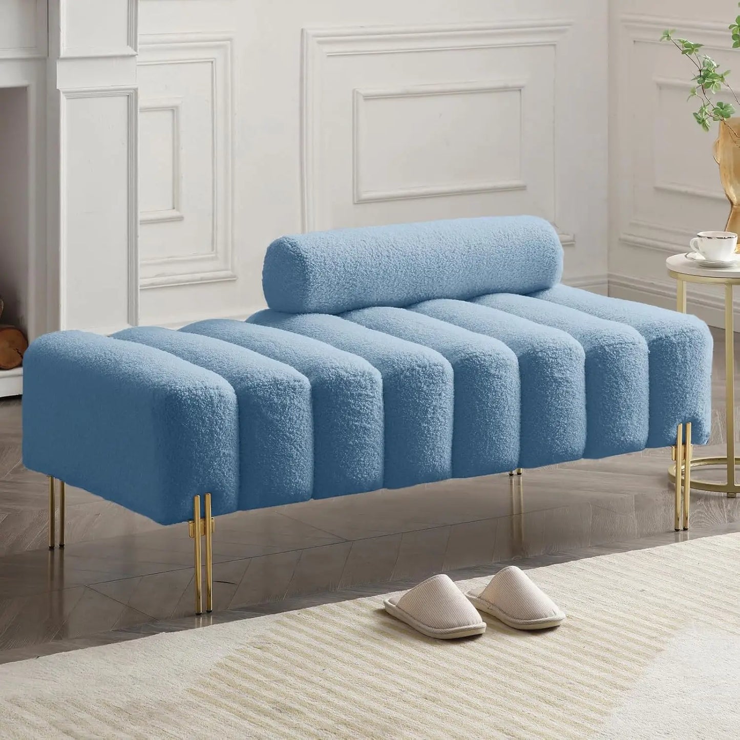 PU Leather Bedroom Ottoman Bench 53.2" Long Ottoman Benches for Living Room Bed End Rectangular Window Entryway Bench