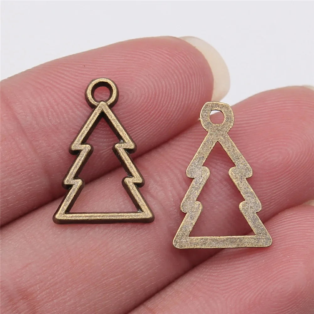 20pcs Christmas Tree Charms Antique Bronze Silver Color Pendants Making DIY Handmade Craft