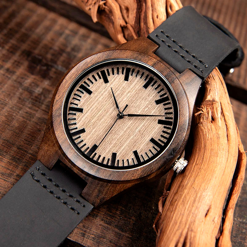 BOBO BIRD Ebony Wood Watch Customized Gift Quartz Movement Timepieces for Son Mom Dad Boyfriend Engraved Your Own Logo OEM