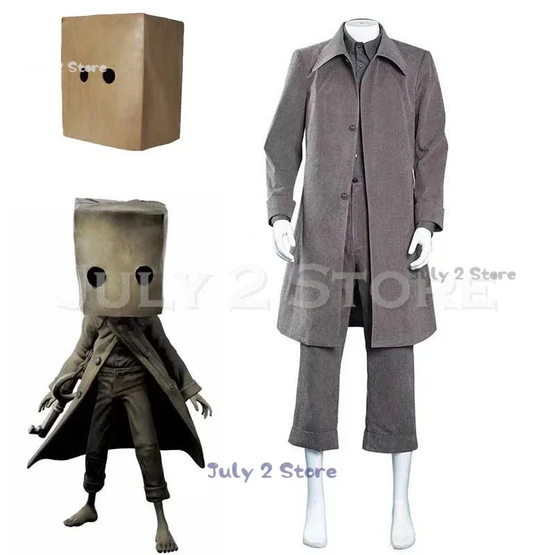 asdh8@Mono cosplay Little Grey Nightmares II Costume Protagonist Mask Coat Pants Suit Men Women Halloween Party Game Sty