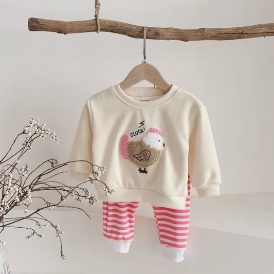 Newborn Baby Girls Clothes Set Cartoon Hen Long Sleeves Top+Pants 2Pcs Outfits Leisure Knitted Pullover Spring&Autumn Costume