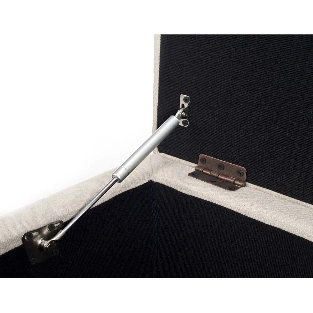 Transitional Glam Upholstered Storage Bench Flip Top Indoor Furniture Durable Wood Frame Beige Linen Fabric 240lbs Capacity