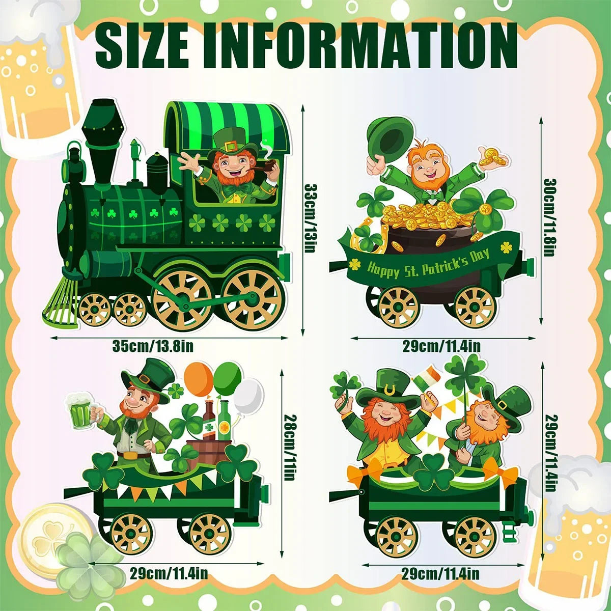 4/8 Pcs Leprechaun Shamrock Balloon Hat Rainbow Sign St. Patrick's Day Yard Sign Train Lawn with Stakes Irish Decor Home Garden