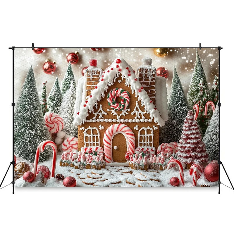 Mocsicka Christmas House Photography Background Xmas Tree Candy Gifts Snowflake Decorations Party Child Photo Backdrop Wallpaper