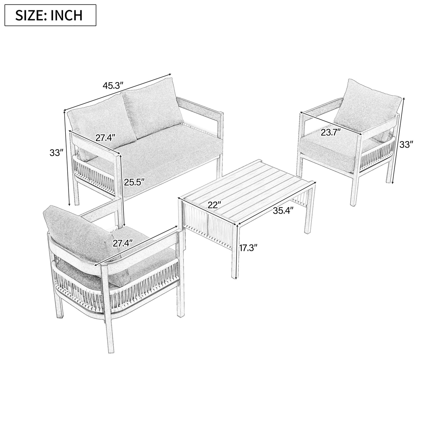 Multi-person Outdoor Iron Sofa Set with Table, Rattan Decoration,