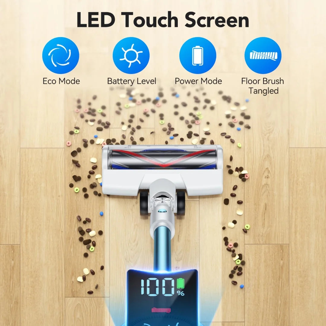 Cordless Vacuum Cleaner, 28Kpa 55Mins Running Time Wireless Vacuum Cleaner with Touchscreen for Pet Hair, Carpet