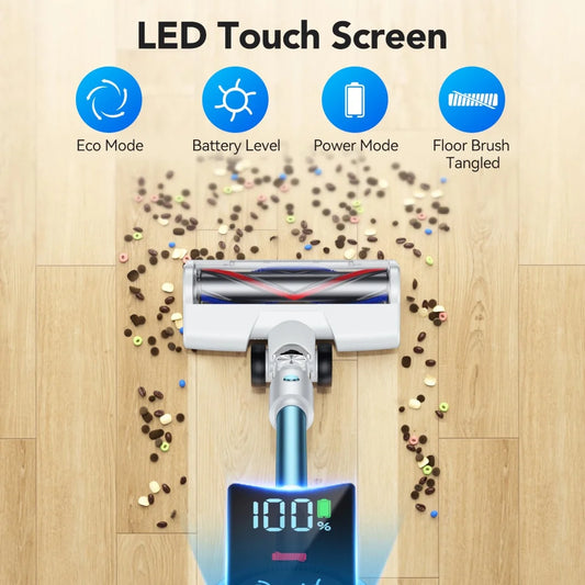 Cordless Vacuum Cleaner, 28Kpa 55Mins Running Time Wireless Vacuum Cleaner with Touchscreen for Pet Hair, Carpet