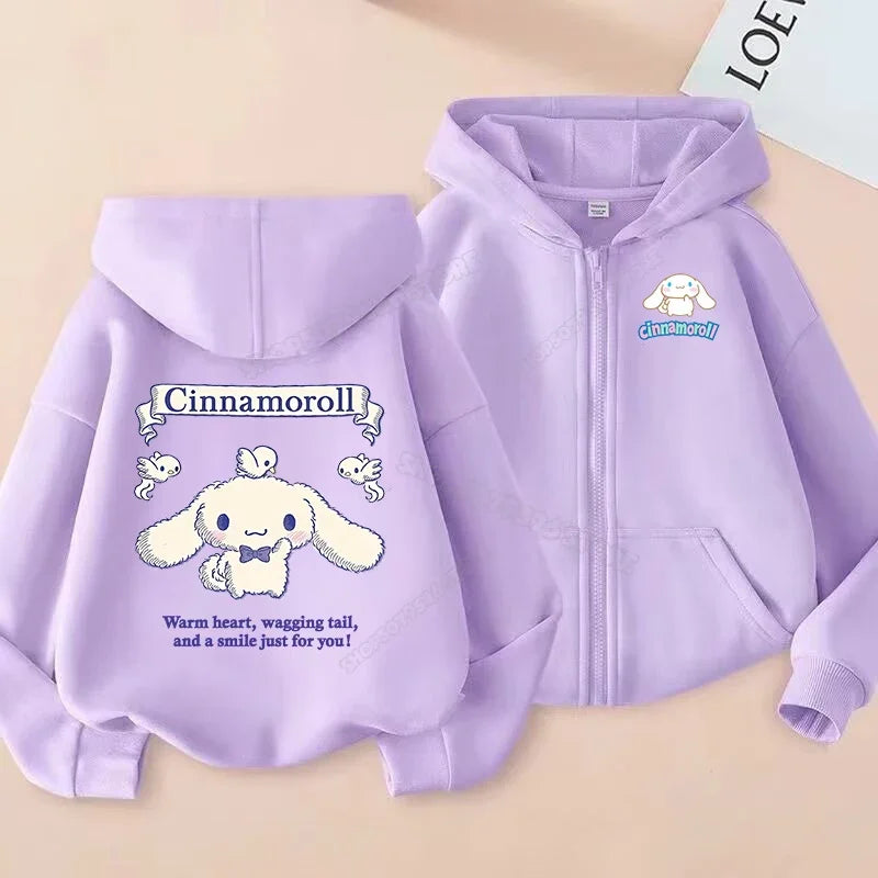 Cute Cinnamoroll Zip Up Sweatshirts Hoodie Children Cartoon Dog Clothes Kid Girl Boy Sweatshirt Streetwear Hoody Baby Casual Top