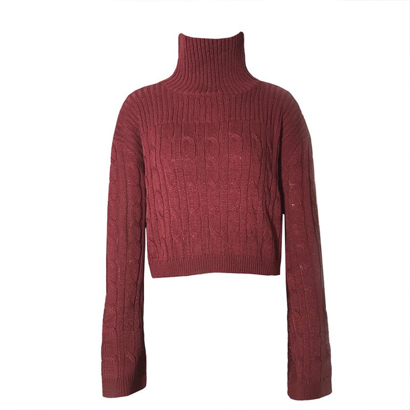 Wine red knitted turtleneck jumper christmas sweater Winter
