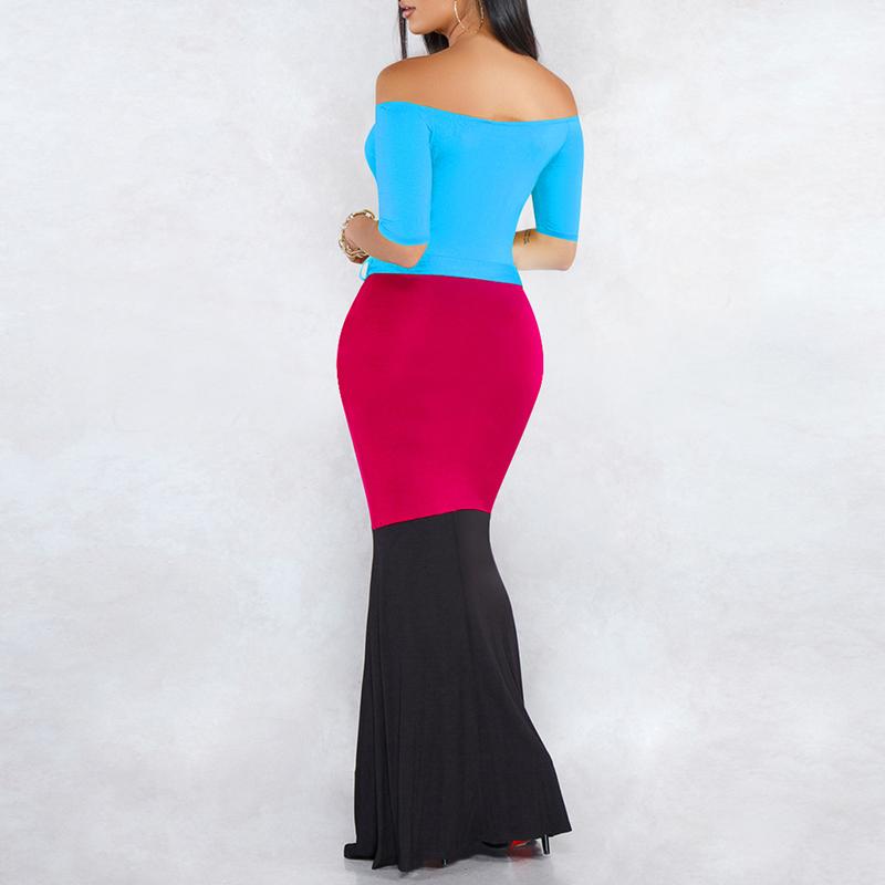 Patchwork off shoulder sexy dress Bodycon elegant sashes ball