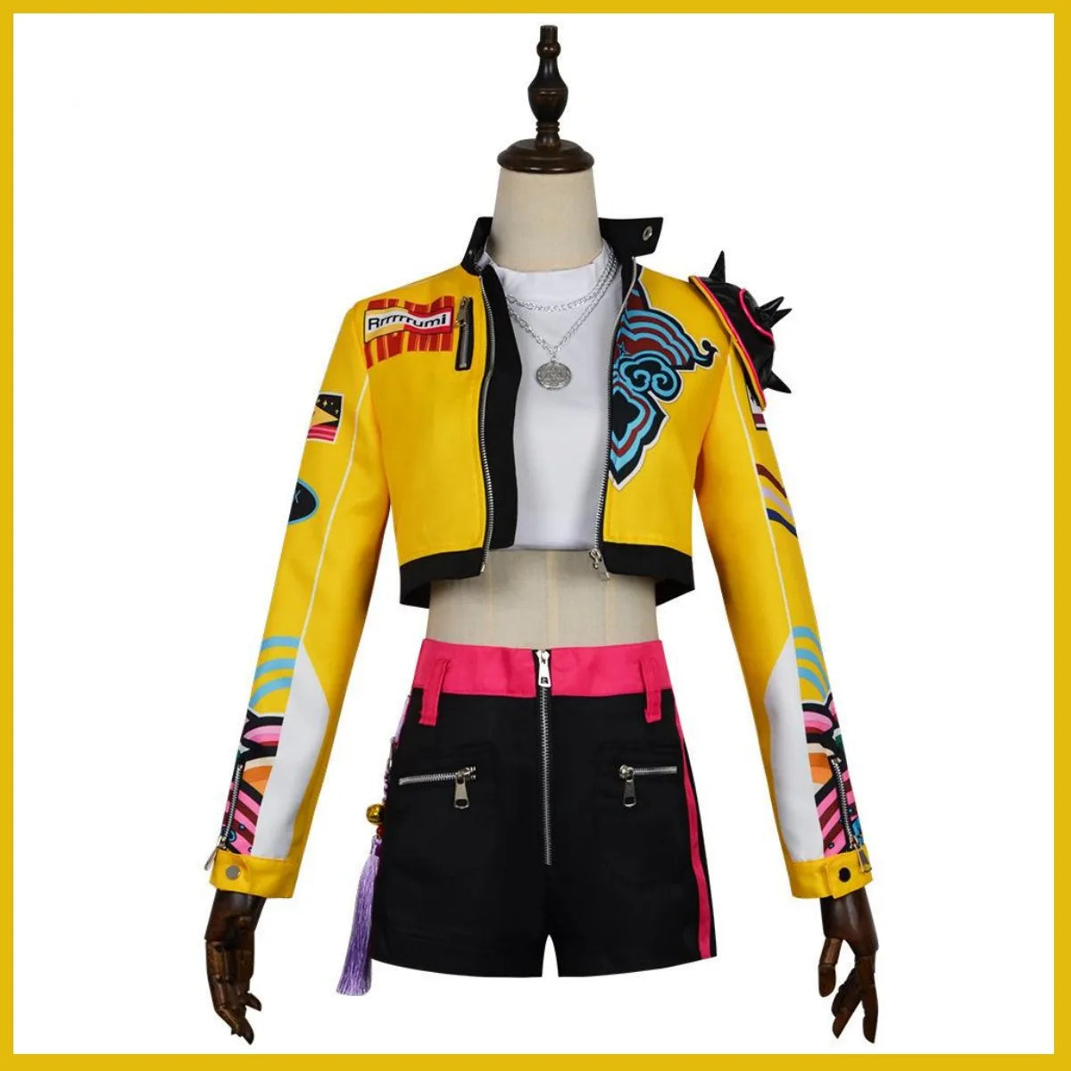 2025 New Anime Rumi Cosplay Costume Hunters Stage Clothing Yellow Coat Shorts Uniform Wig Woman Sexy Carnival Halloween Suit