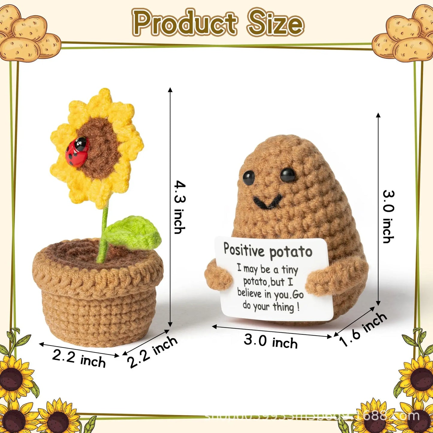 Crochet Positive Energy Potatoes with Sunflower Pot Kit Christmas Gifts Funny Handmade Knitted Potato Wool Doll Home Room Decor