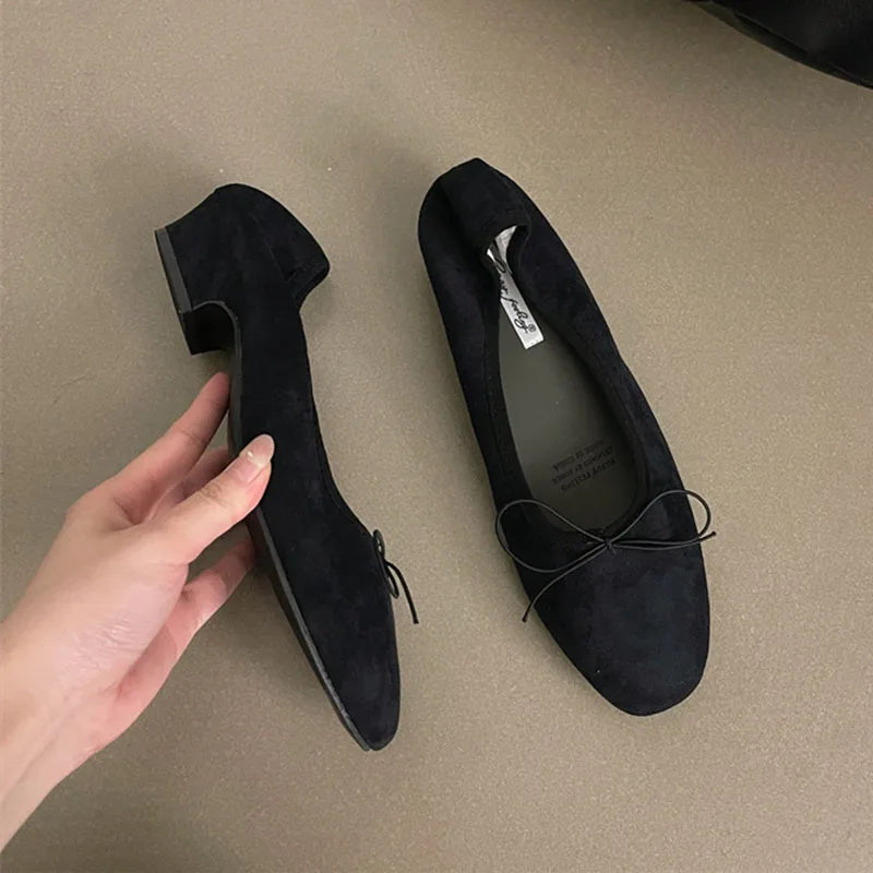 Fashion Butterfly-Knot Ladies Slip On Heeled Pumps Shoes Female Shallow Footwear Low Heel Women Ballet Flats Shoes 2025 New