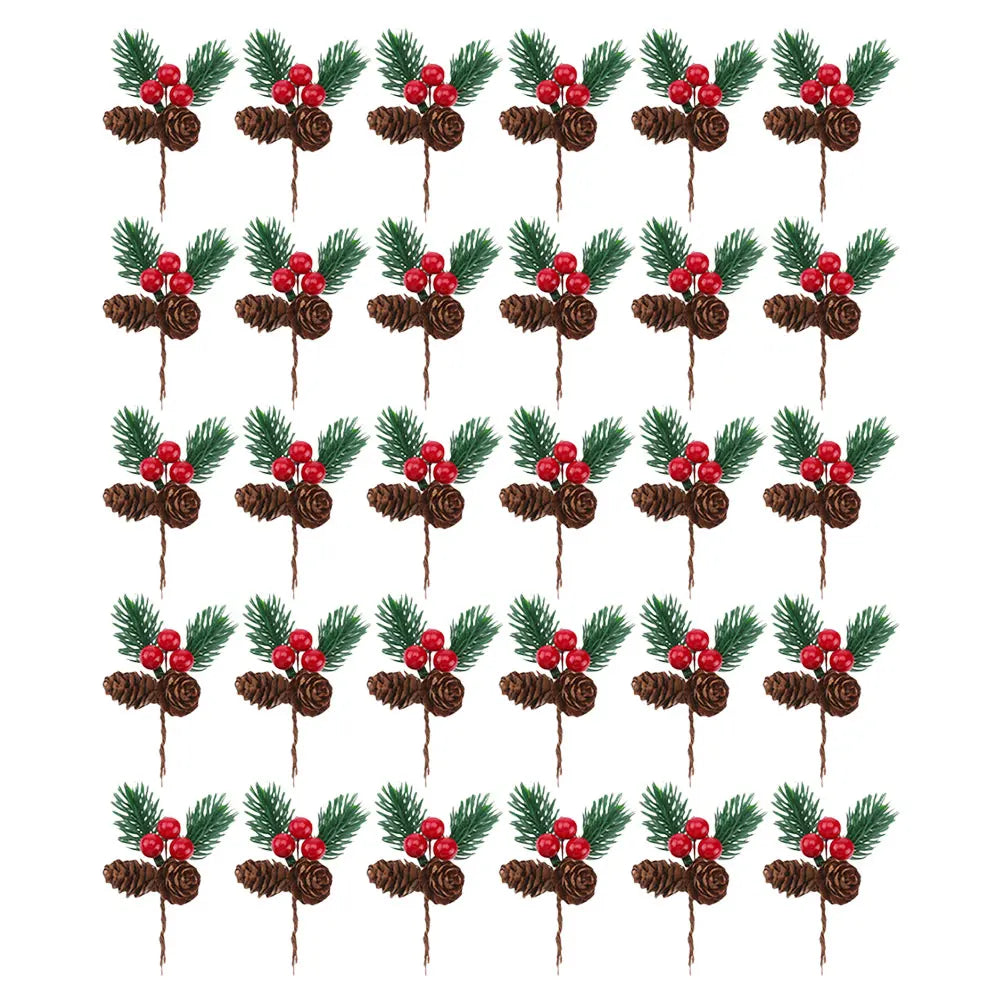 90 pcs  Artificial Pine Branches With Red Berries And Pine Cones Christmas Decorations For Wreaths Trees Garlands Centerpieces