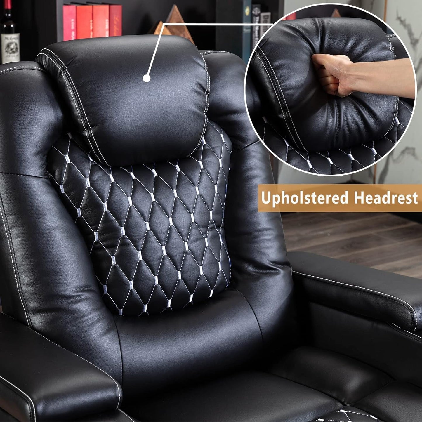 Power Recliner Chair Set Of 3 Black Leather With USB Ports