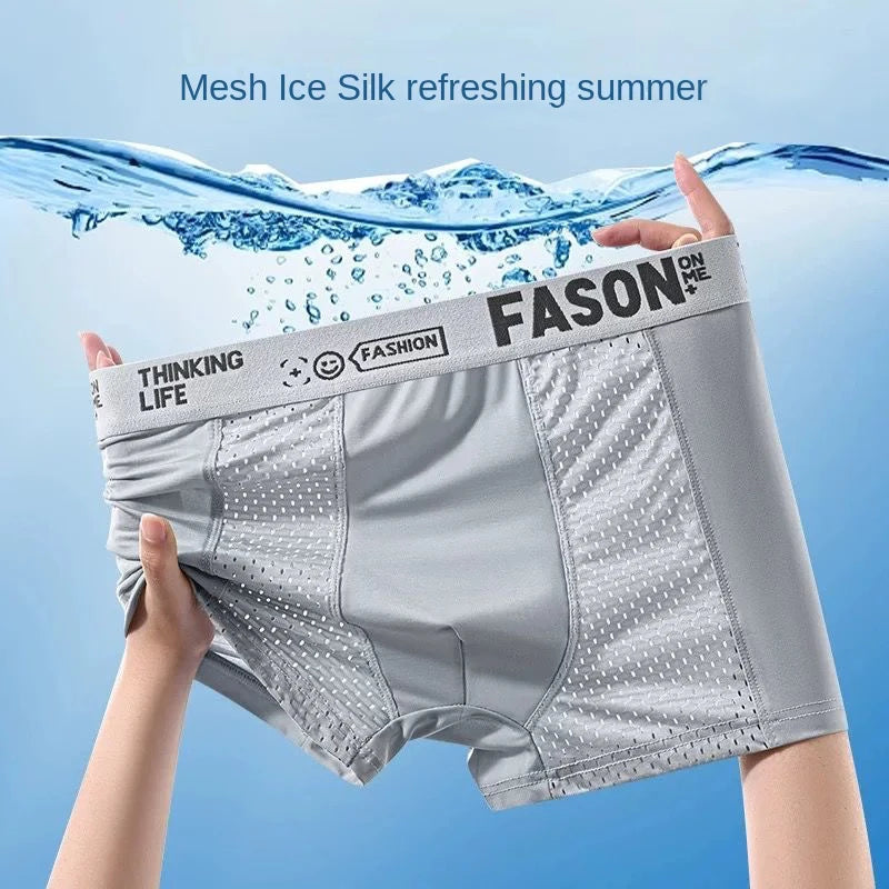 1pcs Mesh Ice Silk Boxer Shorts Men's Underwear FASQM Underpants Breathable Sexy Slim Panties Bamboo Lingerie Plus Size L-6XL
