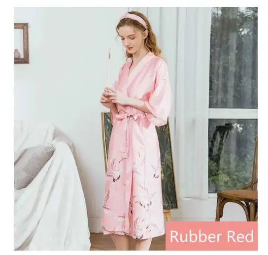 Silk Kimono Robe Bathrobe Women Satin Silk Robes Night Sexy Robes Night Grow Bath Robe Bathrobe Lingerie Robe