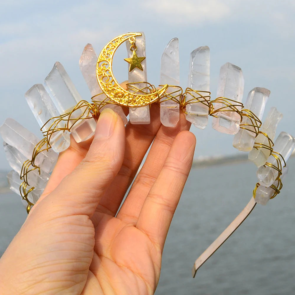 Natural Crystal Queen Tiaras and Crowns Bridal Diadem For Bride Women Headpiece Hair Ornaments Wedding Head Jewelry Accessories