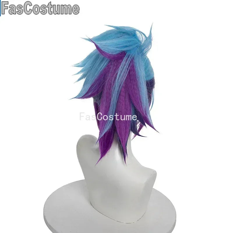 CosplayFasCostume L-email wig Synthetic Hair  Akali Cosplay Wig  Star Guardian Women Mixed color horsetail Heat Resistant Wigs