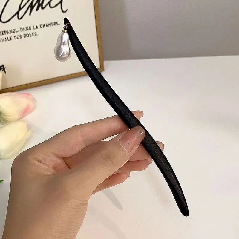 Vintage Chinese Style Wooden Flower Hair Sticks Pearl Hairpin Jewelry for Women Temperament Hair Accessories Wedding Styling Gif