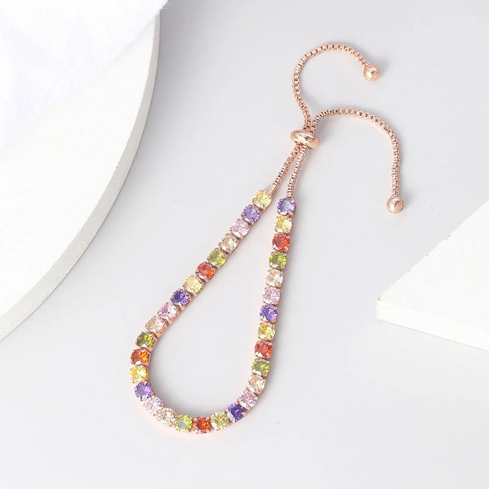 Adjustable Tennis Bracelet For Women Christmas Gift 4*4mm Rainbow Zircon Rose Gold Color Women's Bracelet Jewelry H056