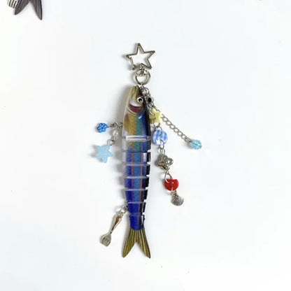 Fish Bait Keychain with Charm Y2K Fishing Keychain Bag Charm Gift for Father Unique Fish Lure Accessory