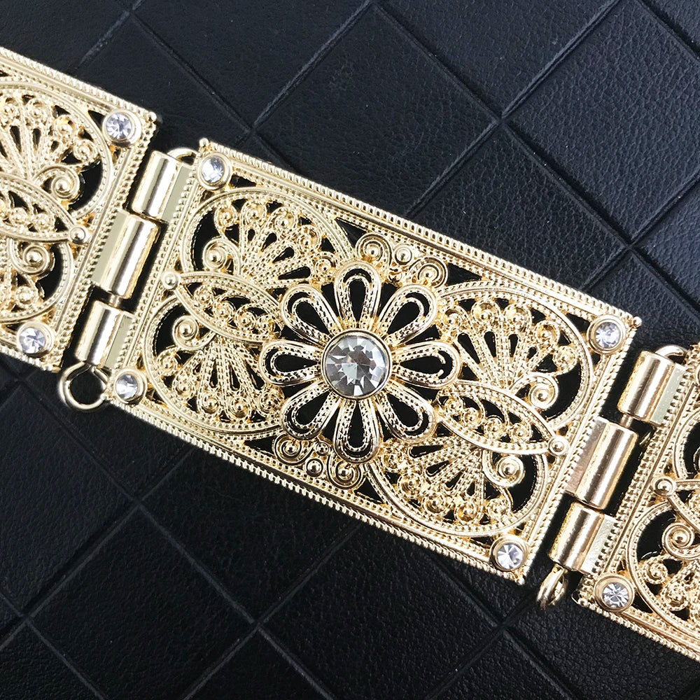 Vingate Wedding Party Crystal Belt Jewel Metal Fine Engraving Hollow Flower Original Design Adjustable Bride Waist Chain Jewelr