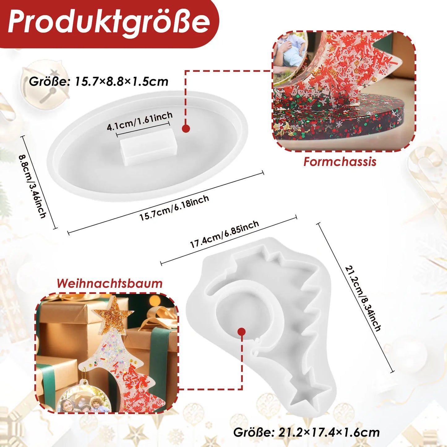 ilicone Mold For Christmas Tree Ornaments Easy To Demould Clear Casting Resin High Detail Durable White Colorful bead chain