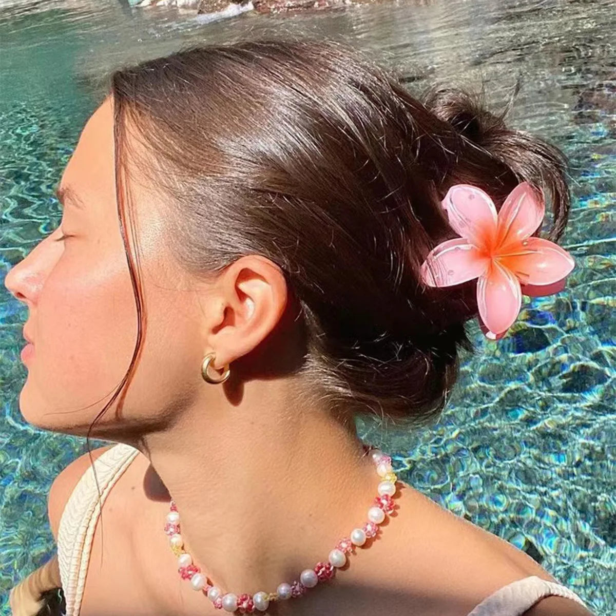 Women Fashion Summer Beach Flower Claw Clip Long Hair Shark Clip Girls Barrettes Ponytail Holder Gradient Color Hair Accessories