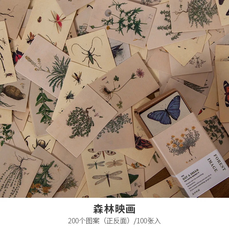 100pcs Vintage Plant Butterfly Material Paper Double-sided Printing Retro Memo Pads Notes Card Scrapbooking Diary Journals DIY