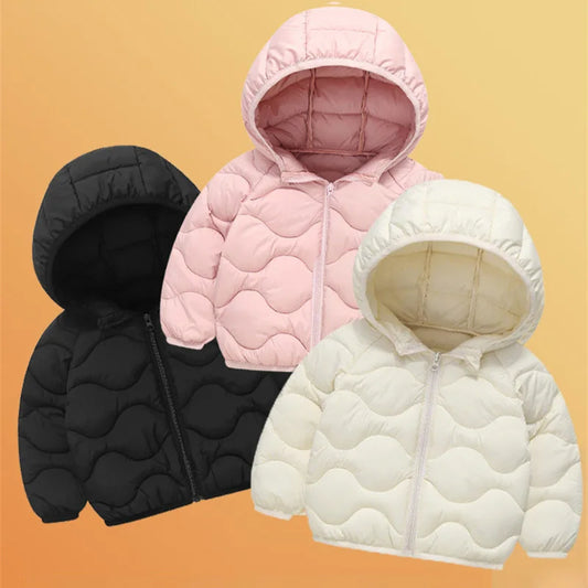 Boys Girls Down Coats Children's Light Hooded Jacket Baby Winter Warm Cotton Clothes Teen Autumn Solid Casual Outerwear 2-12Y