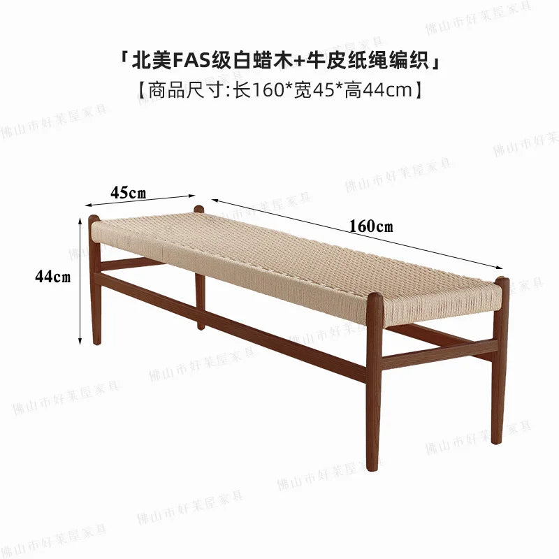 Rattan bench household shoe changing stool simple braided rope sofa bench simple small apartment solid wood bedside stool