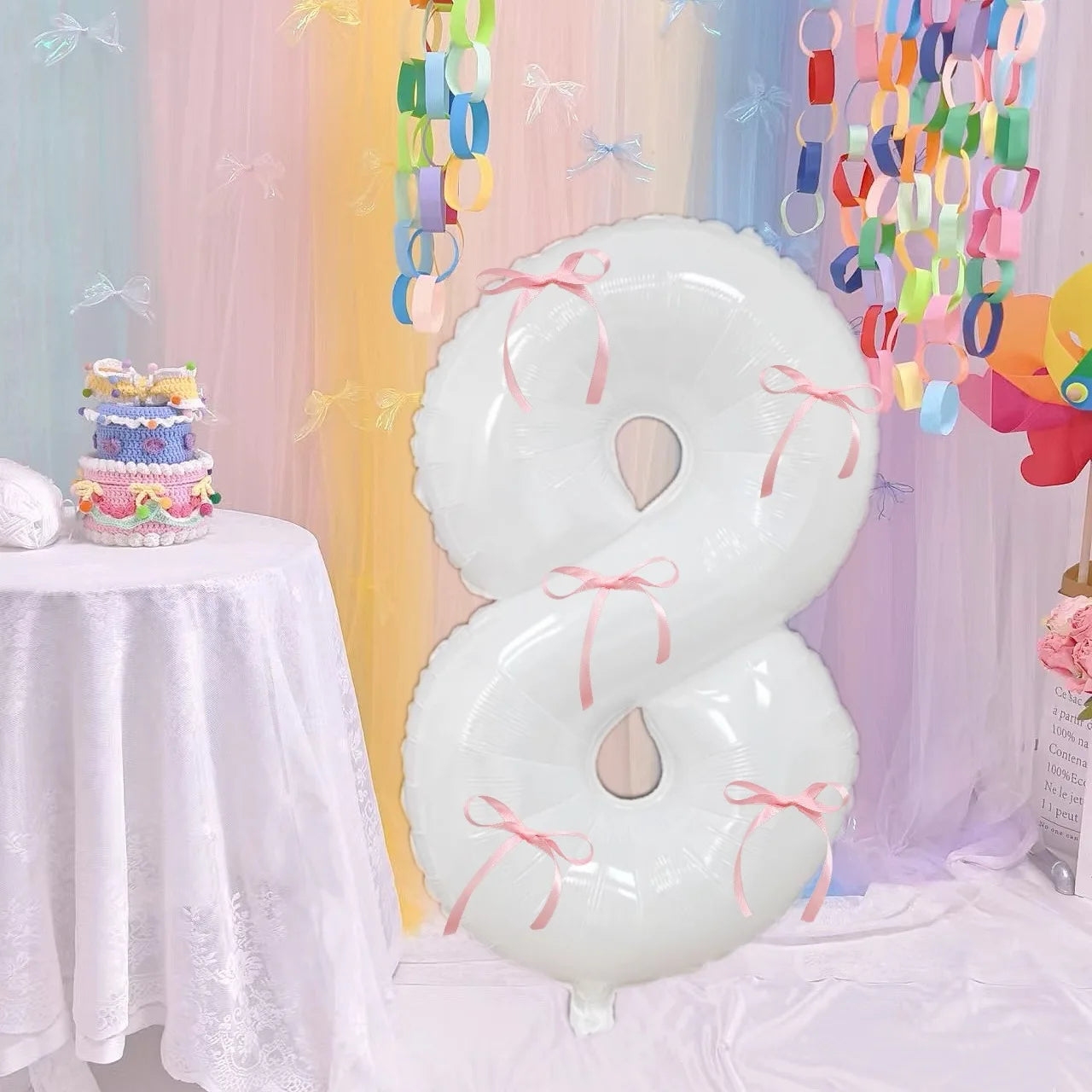 White 32inch 0-9 Years Old Balloons Pink Bow Number Balloons Aluminum Foil Milky Wedding Decorations Birthday Party Baby Shower
