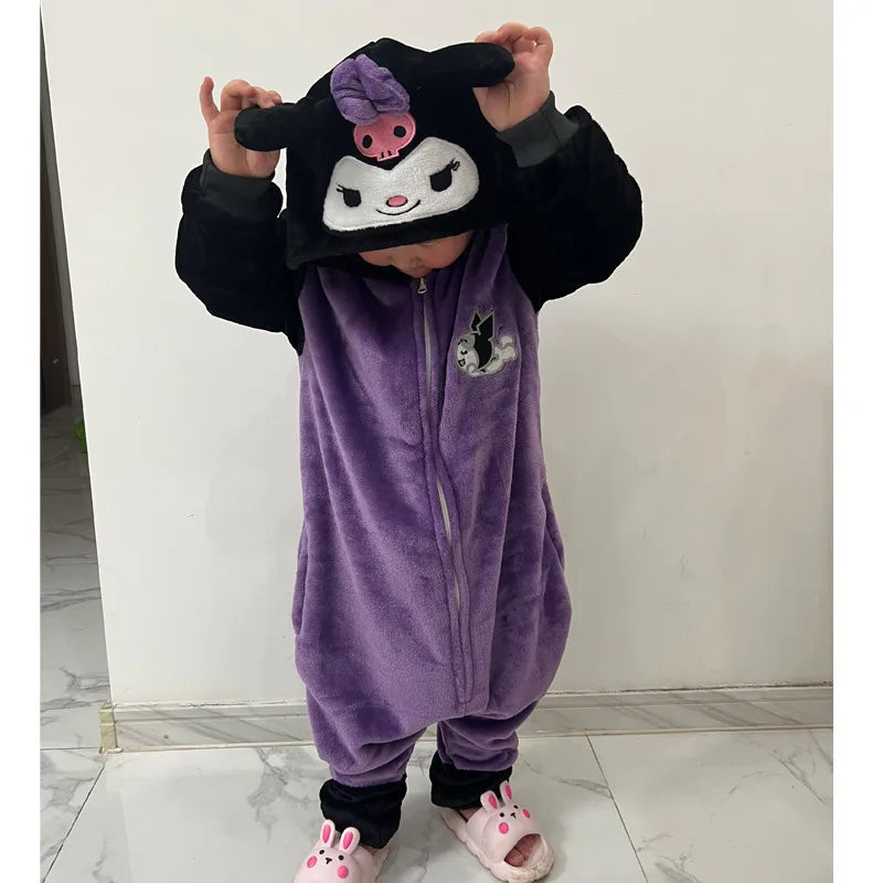 Stitch Anime Flannel Pajamas For Kids Autumn Winter Boy Girls Pyjamas Jumpsuit Children Christmas Halloween Pajama Party Costume