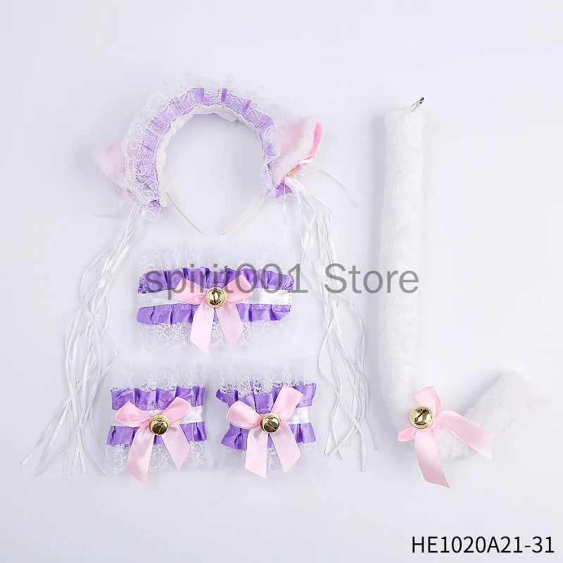 Womens Halloween Maid Lace Cat Ear Headband Hair Accessories Cat Ear Headband Long Tassel Japanese Animation Cosplay Accessories