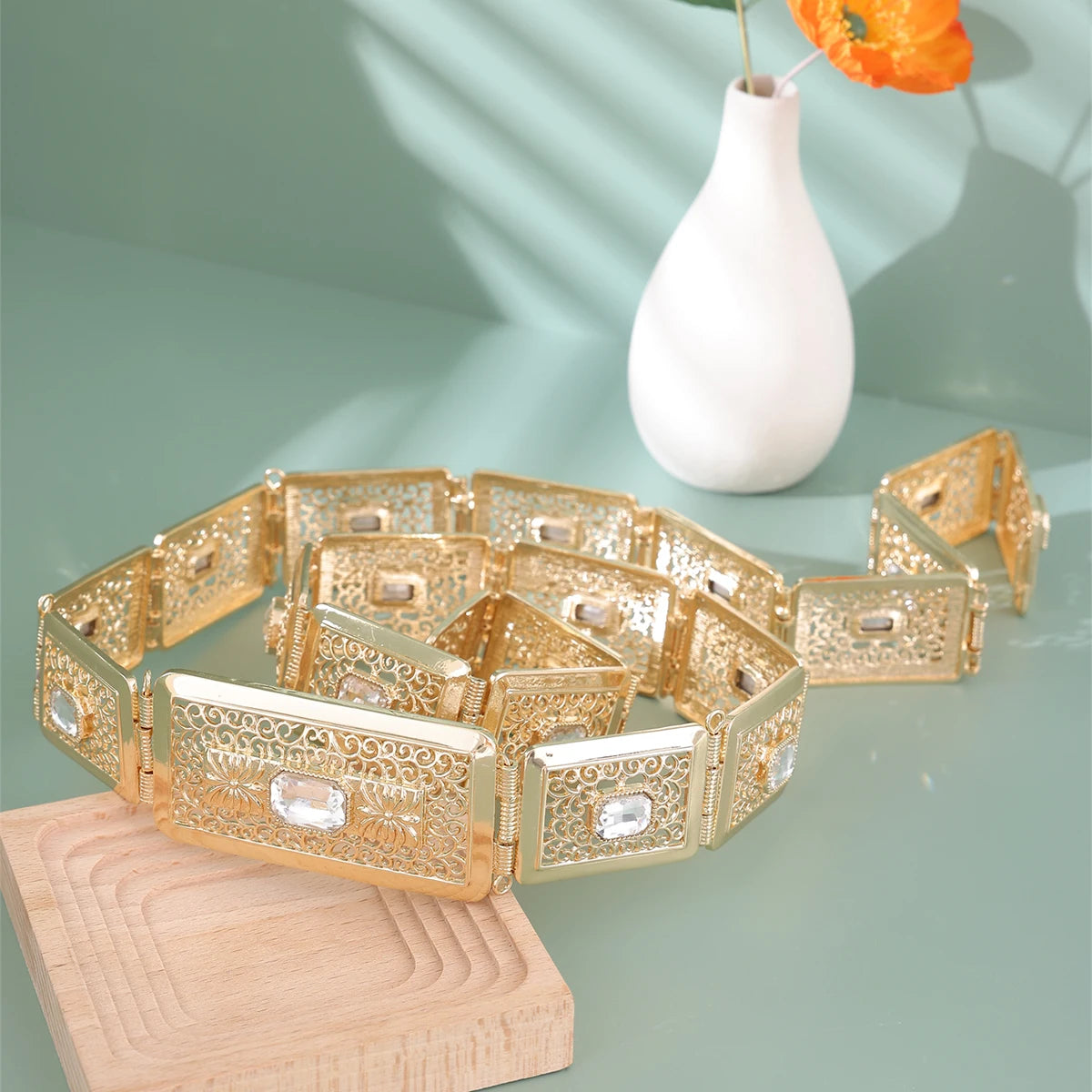 Luxury Bride Wedding Jewelry Inlay Big Gemstone Moroccan Caftan Belt For Women Dress Waist Chain