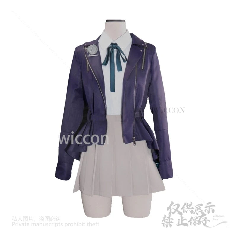 HUNDRED Cos LINE -Last Defense Cosplay Costume Academy- Kirifuji Nozomi JK Uniform Coat Skirt Shirt Tie Suit Wig Halloween Party
