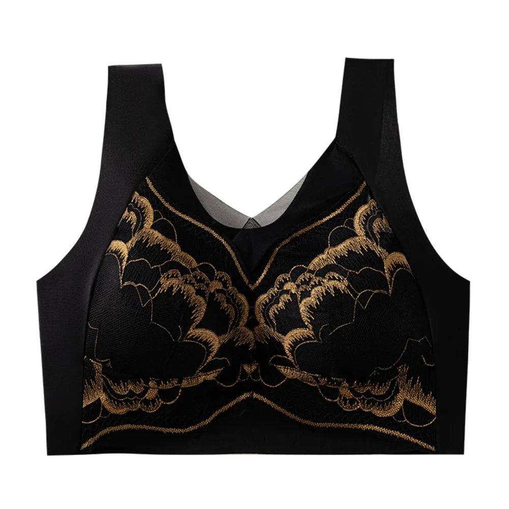 Fashion Plus Size Lace Flower Bra Shockproof Anti-sagging Wireless Deep V Bra Lingerie Close-fitting Underwear for Women Sports