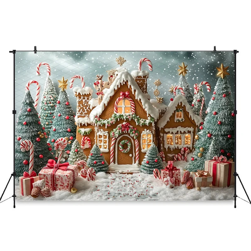 Mocsicka Christmas House Photography Background Xmas Tree Candy Gifts Snowflake Decorations Party Child Photo Backdrop Wallpaper