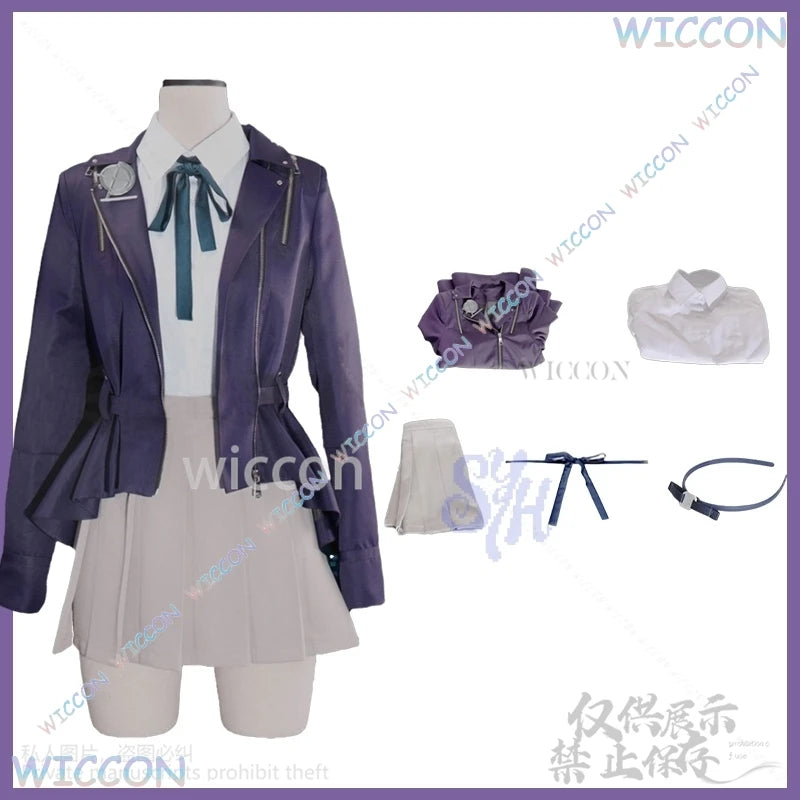 Anime Game The Hundred Cosplay Kirifuji Nozomi Costume Purple Pu Punk Coat Jk Kawaii Uniform Dress Lovely Japanese Girls Lolita